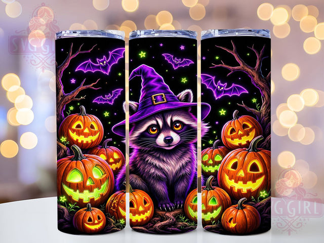 Neon Raccoon Witch 20oz Tumbler, Cute Halloween, Glowing Animal, Witch Hat, Kawaii Goth, Vibrant Colors, Spooky Cute, Sublimation Wrap Sublimation SvggirlplusArt 