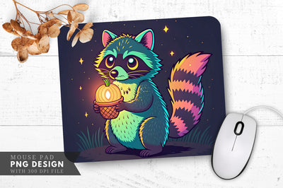 Neon Raccoon with Glowing Acorn Mouse Pad Design Sublimation Regulrcrative 
