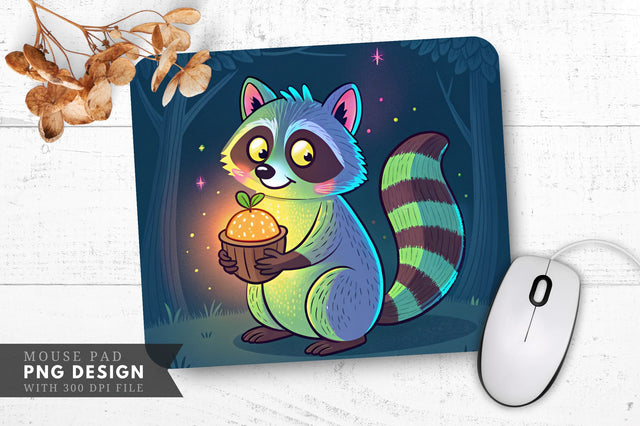 Neon Raccoon with Glowing Acorn Mouse Pad Design Sublimation Regulrcrative 