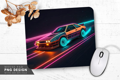 Neon Racing Car with Glowing Wheels Mouse Pad Design Sublimation Regulrcrative 