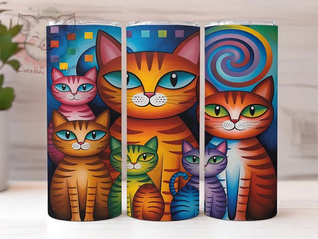 Neon Rainbow Cat Lover Tumbler Wrap, Artistic Cat Tumbler, Modern Pet Art, Colorful Animal Cup, Abstract Pet Design, Cat Lover Gift, Rainbow Cat Pattern Sublimation Lara' s Designs 