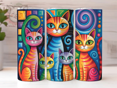 Neon Rainbow Cat Lover Tumbler Wrap, Artistic Cat Tumbler, Modern Pet Art, Colorful Animal Cup, Abstract Pet Design, Cat Lover Gift, Rainbow Cat Pattern Sublimation Lara' s Designs 