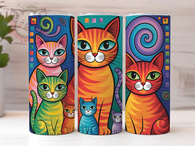 Neon Rainbow Cat Lover Tumbler Wrap, Artistic Cat Tumbler, Modern Pet Art, Colorful Animal Cup, Abstract Pet Design, Cat Lover Gift, Rainbow Cat Pattern Sublimation Lara' s Designs 