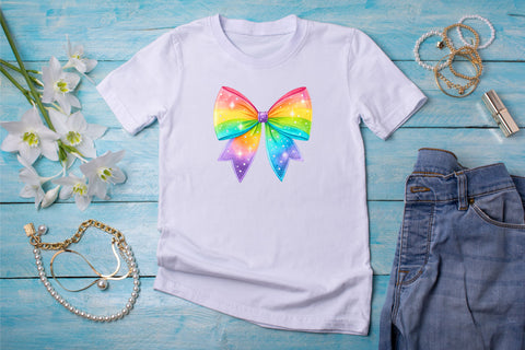 Neon Rainbow Glow Coquette Bow Clipart, neon rainbow bow, glowing coquette bow, vibrant bow design, rainbow glow clipart, digital bow design, neon glow design, glowing bow art, vibrant neon rainbow Sublimation FloridPrintables 