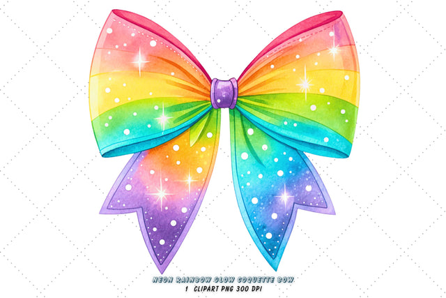 Neon Rainbow Glow Coquette Bow Clipart, neon rainbow bow, glowing coquette bow, vibrant bow design, rainbow glow clipart, digital bow design, neon glow design, glowing bow art, vibrant neon rainbow Sublimation FloridPrintables 
