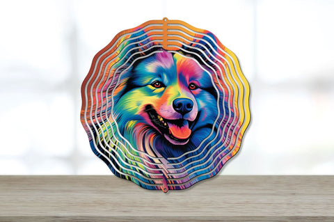 Neon Rainbow Keeshond Dog Wind Spinner Bundle Sublimation Regulrcrative 