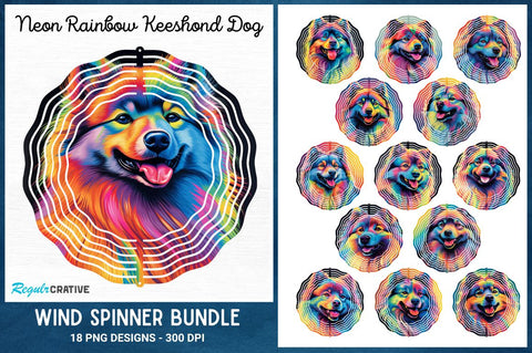 Neon Rainbow Keeshond Dog Wind Spinner Bundle Sublimation Regulrcrative 
