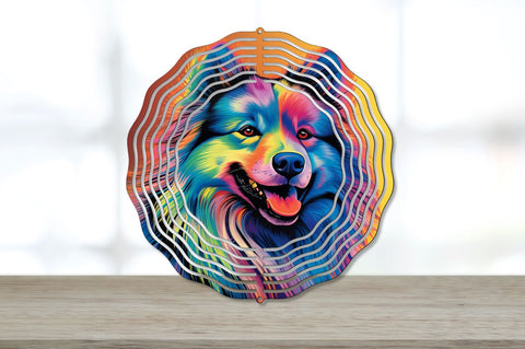 Neon Rainbow Keeshond Dog Wind Spinner Bundle Sublimation Regulrcrative 