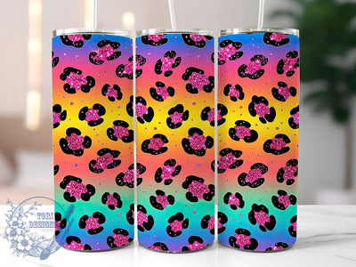 Neon Rainbow Leopard 20oz Tumbler, Leopard Print, Neon Rainbow, Bold Design, Glam Style, Party Vibes, 20oz Wrap, Sublimation Tumbler Sublimation ToriDesigns 