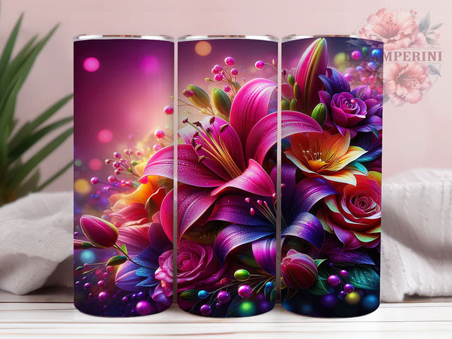 Neon Rainbow Lily Tumbler, Rainbow Floral Pattern, Vibrant Lily Design, 20Oz Sublimation Wrap, Glowing Flower Art, Colorful Floral Texture Sublimation Li Zamperini 