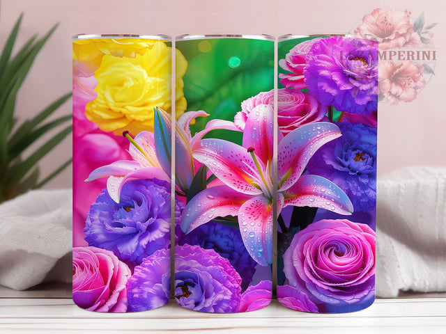 Neon Rainbow Lily Tumbler, Rainbow Floral Pattern, Vibrant Lily Design, 20Oz Sublimation Wrap, Glowing Flower Art, Colorful Floral Texture, Tumbler Sublimation Sublimation Li Zamperini 