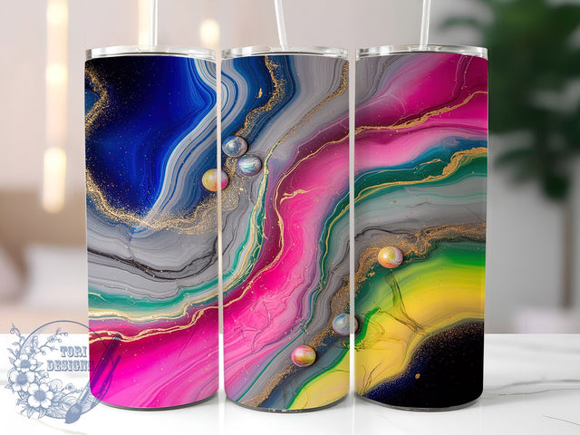 Neon Rainbow Marble Glitter Tumbler, Neon Colors Tumbler, Gold Glitter Design, 20Oz Wrap Design, Marble Sublimation, Bright Rainbow Art, Neon Glitter Theme Sublimation ToriDesigns 