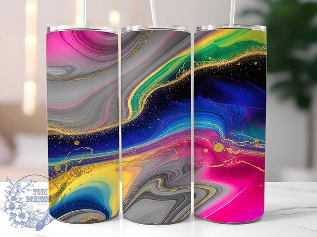 Neon Rainbow Marble Glitter Tumbler, Neon Colors Tumbler, Gold Glitter Design, 20Oz Wrap Design, Marble Sublimation, Bright Rainbow Art, Neon Glitter Theme Sublimation ToriDesigns 
