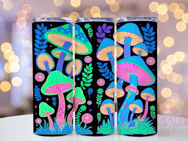 Neon Rainbow Mushroom Tumbler, Rainbow Mushroom Pattern, Psychedelic Mushroom Design, 20Oz Sublimation Wrap, Colorful Neon Art, Rainbow Fungi Texture, Tumbler Sublimation Sublimation SvggirlplusArt 