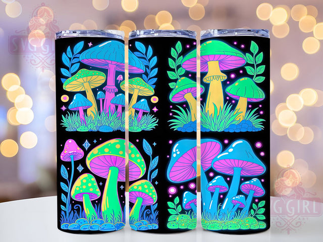 Neon Rainbow Mushroom Tumbler, Rainbow Mushroom Pattern, Psychedelic Mushroom Design, 20Oz Sublimation Wrap, Colorful Neon Art, Rainbow Fungi Texture, Tumbler Sublimation Sublimation SvggirlplusArt 