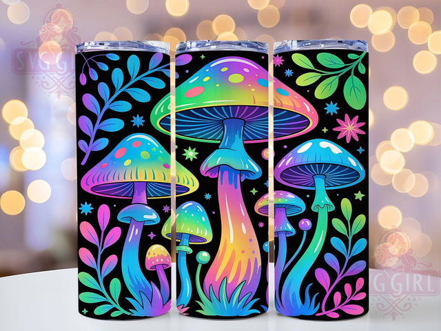Neon Rainbow Mushroom Tumbler, Rainbow Mushroom Pattern, Psychedelic Mushroom Design, 20Oz Sublimation Wrap, Colorful Neon Art, Rainbow Fungi Texture, Tumbler Sublimation Sublimation SvggirlplusArt 