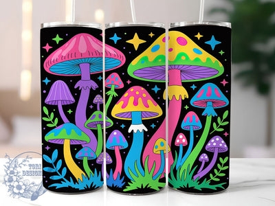 Neon Rainbow Psychedelic Mushroom Tumbler, Psychedelic Mushroom Pattern, Colorful Fungi Design, 20Oz Sublimation Wrap, Trippy Mushroom Art, Vibrant Fantasy Texture, Tumbler Sublimation Sublimation ToriDesigns 
