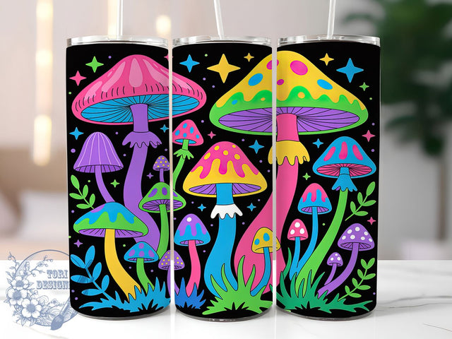 Neon Rainbow Psychedelic Mushroom Tumbler, Psychedelic Mushroom Pattern, Colorful Fungi Design, 20Oz Sublimation Wrap, Trippy Mushroom Art, Vibrant Fantasy Texture, Tumbler Sublimation Sublimation ToriDesigns 