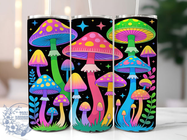 Neon Rainbow Psychedelic Mushroom Tumbler, Psychedelic Mushroom Pattern, Colorful Fungi Design, 20Oz Sublimation Wrap, Trippy Mushroom Art, Vibrant Fantasy Texture, Tumbler Sublimation Sublimation ToriDesigns 