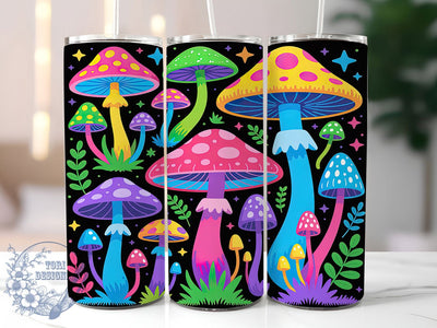 Neon Rainbow Psychedelic Mushroom Tumbler, Psychedelic Mushroom Pattern, Colorful Fungi Design, 20Oz Sublimation Wrap, Trippy Mushroom Art, Vibrant Fantasy Texture, Tumbler Sublimation Sublimation ToriDesigns 