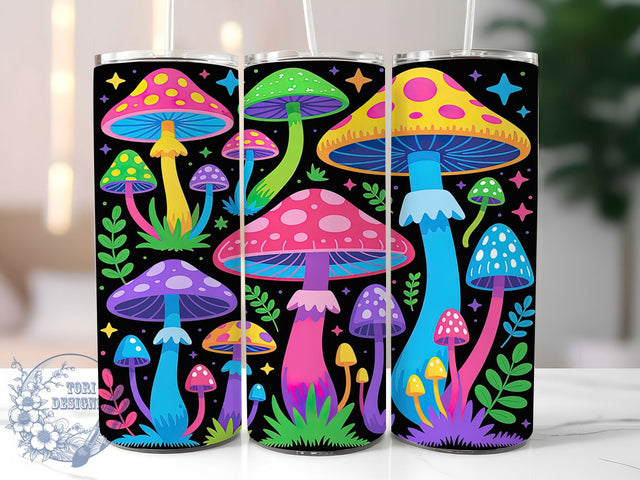 Neon Rainbow Psychedelic Mushroom Tumbler, Psychedelic Mushroom Pattern, Colorful Fungi Design, 20Oz Sublimation Wrap, Trippy Mushroom Art, Vibrant Fantasy Texture, Tumbler Sublimation Sublimation ToriDesigns 