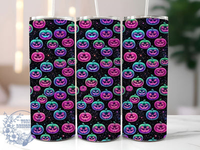 Neon Rainbow Pumpkins 20oz Tumbler, Neon Rainbow Pumpkins, 20oz Tumbler Wrap, Sublimation Design, Bright Pumpkin PNG, Vibrant Halloween Graphic, Spooky Neon Wrap, Digital Tumbler Craft Sublimation ToriDesigns 