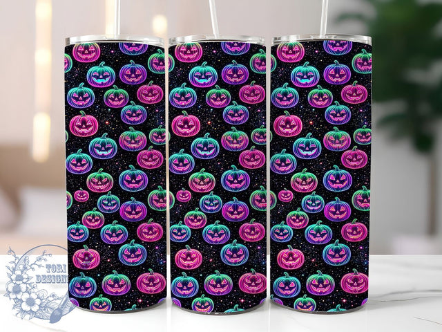 Neon Rainbow Pumpkins 20oz Tumbler, Neon Rainbow Pumpkins, 20oz Tumbler Wrap, Sublimation Design, Bright Pumpkin PNG, Vibrant Halloween Graphic, Spooky Neon Wrap, Digital Tumbler Craft Sublimation ToriDesigns 