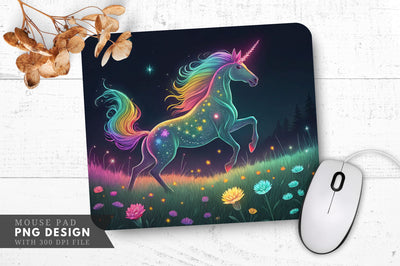 Neon Rainbow Unicorn in a Glowing Meadow Mouse Pad Design Sublimation Regulrcrative 