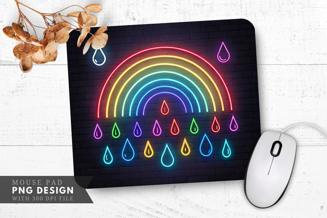 Neon Rainbow with Glowing Raindrops Mouse Pad Design Sublimation Regulrcrative 