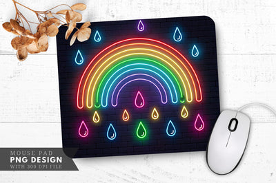 Neon Rainbow with Glowing Raindrops Mouse Pad Design Sublimation Regulrcrative 