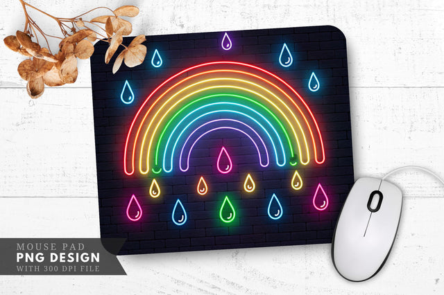 Neon Rainbow with Glowing Raindrops Mouse Pad Design Sublimation Regulrcrative 