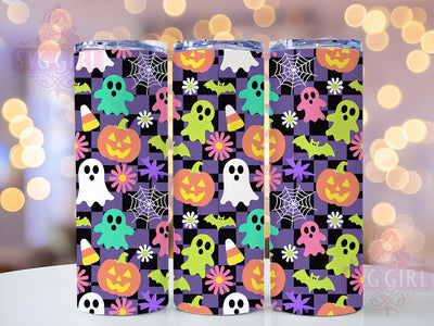 Neon Retro Checkered Ghost Tumbler, Retro Halloween PNG, Checkered Sublimation Design, 20oz Ghost Cup Wrap, Vaporwave Spooky Tumbler, Bright Halloween Drinkware, Electric Ghost Wrap Sublimation SvggirlplusArt 