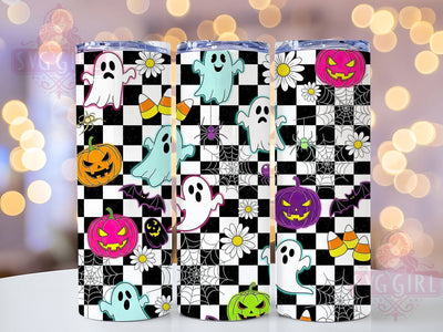 Neon Retro Checkered Ghost Tumbler, Retro Halloween PNG, Checkered Sublimation Design, 20oz Ghost Cup Wrap, Vaporwave Spooky Tumbler, Bright Halloween Drinkware, Electric Ghost Wrap Sublimation SvggirlplusArt 