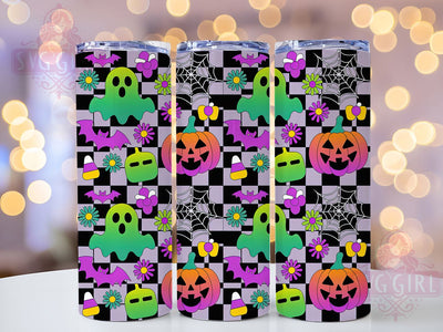 Neon Retro Checkered Ghost Tumbler, Retro Halloween PNG, Checkered Sublimation Design, 20oz Ghost Cup Wrap, Vaporwave Spooky Tumbler, Bright Halloween Drinkware, Electric Ghost Wrap Sublimation SvggirlplusArt 