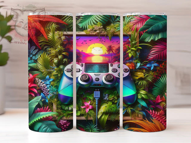 Neon Retro Gaming Tumbler Wrap, Video Game Tumbler, Gaming Tumbler Wrap, 20oz Sublimation Wrap, Retro Gaming Tumbler, Neon Gaming Design, Pixel Art Tumbler Sublimation Lara' s Designs 
