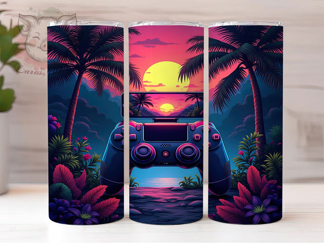 Neon Retro Gaming Tumbler Wrap, Video Game Tumbler, Gaming Tumbler Wrap, 20oz Sublimation Wrap, Retro Gaming Tumbler, Neon Gaming Design, Pixel Art Tumbler Sublimation Lara' s Designs 