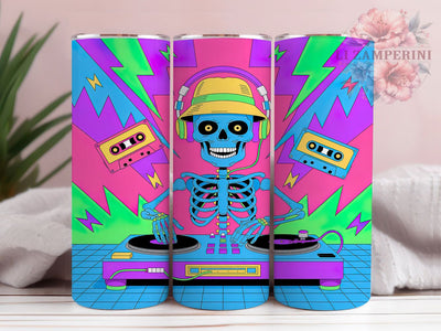 Neon Retro Halloween DJ Tumbler, Retro Halloween Pattern, DJ Halloween Design, 20Oz Sublimation Wrap, Neon Spooky Art, Retro Music Texture, Tumbler Sublimation Sublimation Li Zamperini 