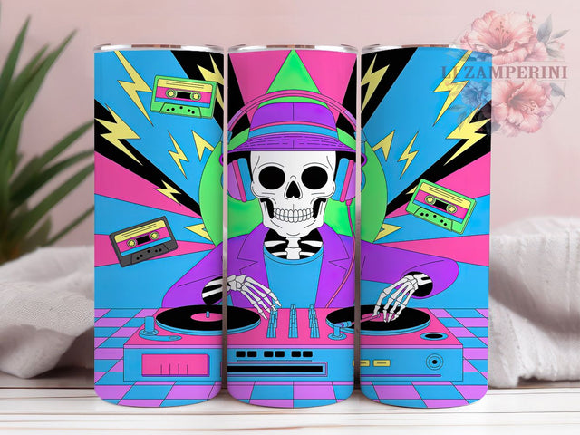 Neon Retro Halloween DJ Tumbler, Retro Halloween Pattern, DJ Halloween Design, 20Oz Sublimation Wrap, Neon Spooky Art, Retro Music Texture, Tumbler Sublimation Sublimation Li Zamperini 