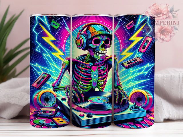 Neon Retro Halloween DJ Tumbler, Retro Halloween Pattern, DJ Halloween Design, 20Oz Sublimation Wrap, Neon Spooky Art, Retro Music Texture, Tumbler Sublimation Sublimation Li Zamperini 