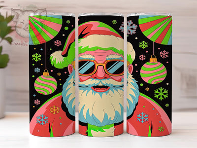 Neon Retro Santa Christmas Tumbler, Christmas Glow Wrap, Retro Holiday Design, Sublimation Cup, 20oz Skinny Tumbler, Bright Festive Drinkware, Neon Christmas Style Sublimation Lara' s Designs 