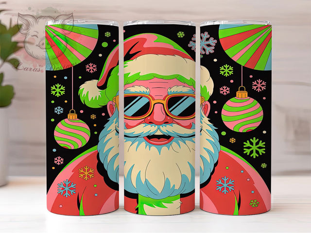 Neon Retro Santa Christmas Tumbler, Christmas Glow Wrap, Retro Holiday Design, Sublimation Cup, 20oz Skinny Tumbler, Bright Festive Drinkware, Neon Christmas Style Sublimation Lara' s Designs 