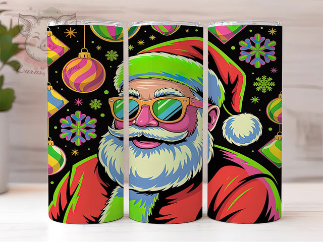 Neon Retro Santa Christmas Tumbler, Christmas Glow Wrap, Retro Holiday Design, Sublimation Cup, 20oz Skinny Tumbler, Bright Festive Drinkware, Neon Christmas Style Sublimation Lara' s Designs 
