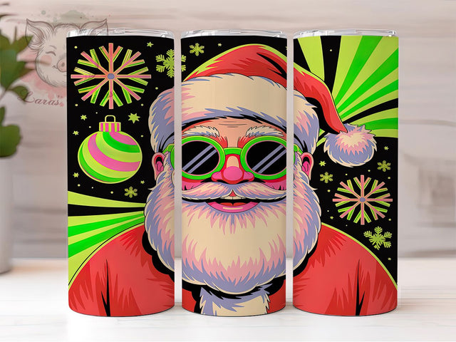 Neon Retro Santa Christmas Tumbler, Christmas Glow Wrap, Retro Holiday Design, Sublimation Cup, 20oz Skinny Tumbler, Bright Festive Drinkware, Neon Christmas Style Sublimation Lara' s Designs 
