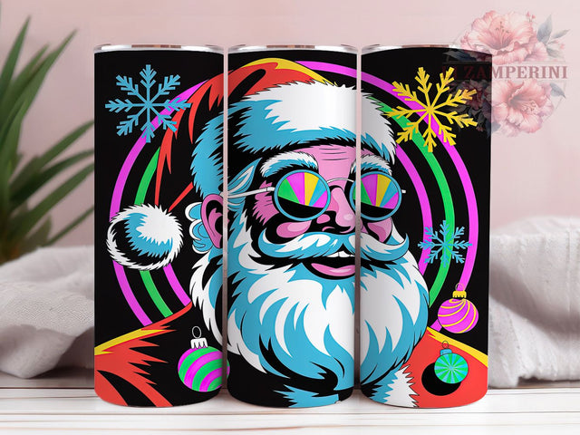 Neon Retro Santa Christmas Tumbler, Funky Retro Christmas Wrap, Bright Holiday Sublimation Design, Colorful Santa Cup, 20Oz Skinny Tumbler Wrap, Retro Holiday Mug, Vibrant Xmas Design Sublimation Li Zamperini 