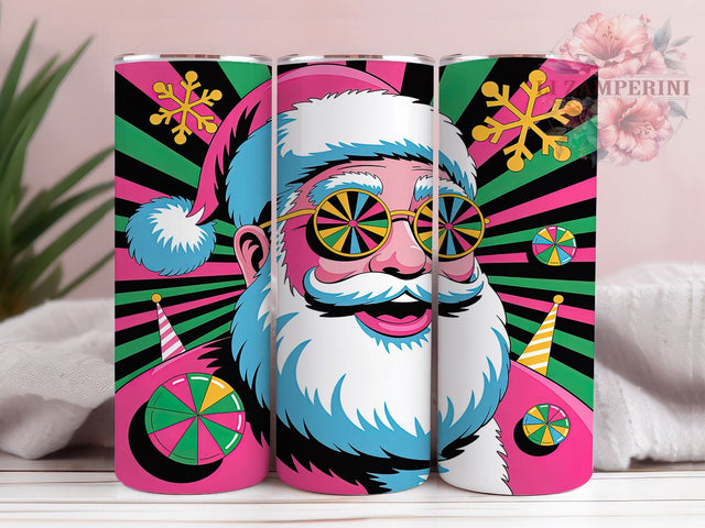 Neon Retro Santa Christmas Tumbler, Funky Retro Christmas Wrap, Bright Holiday Sublimation Design, Colorful Santa Cup, 20Oz Skinny Tumbler Wrap, Retro Holiday Mug, Vibrant Xmas Design Sublimation Li Zamperini 