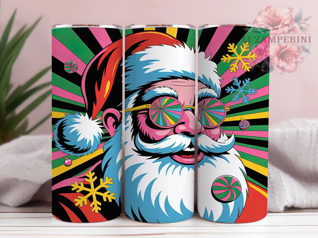 Neon Retro Santa Christmas Tumbler, Funky Retro Christmas Wrap, Bright Holiday Sublimation Design, Colorful Santa Cup, 20Oz Skinny Tumbler Wrap, Retro Holiday Mug, Vibrant Xmas Design Sublimation Li Zamperini 