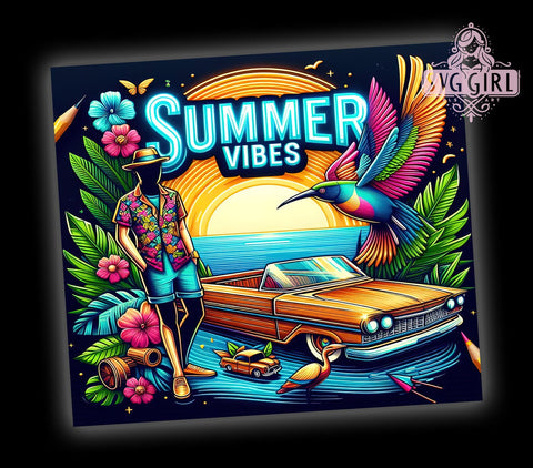 Neon Retro Summer Vibes Beach 20oz Tumbler Wrap Sublimation Design, Straight Tapered Tumbler Wrap, Summer Vibes Tumbler Png, Instant Digital Download Sublimation SvggirlplusArt 