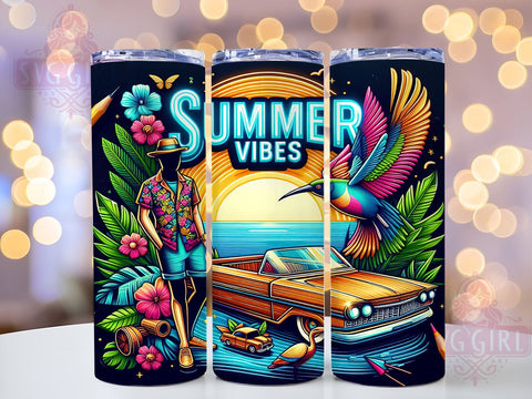 Neon Retro Summer Vibes Beach 20oz Tumbler Wrap Sublimation Design, Straight Tapered Tumbler Wrap, Summer Vibes Tumbler Png, Instant Digital Download Sublimation SvggirlplusArt 
