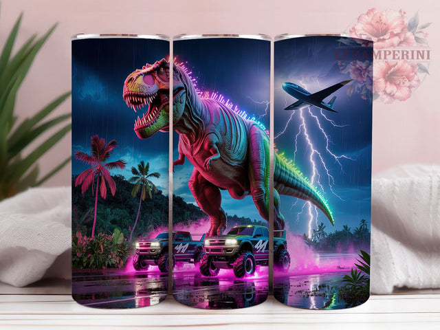 Neon Roar Dino Truck Tumbler, Kids Truck Gift, Dinosaur Vehicle Cup, Boys Tumbler Design, Bright Dino Present, Monster Truck Gift, Sublimation Template Sublimation Li Zamperini 