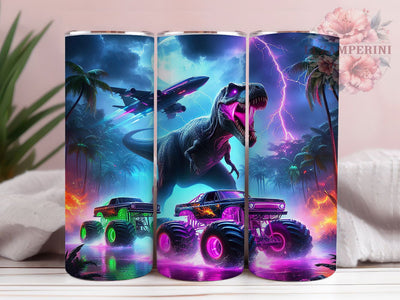 Neon Roar Dino Truck Tumbler, Kids Truck Gift, Dinosaur Vehicle Cup, Boys Tumbler Design, Bright Dino Present, Monster Truck Gift, Sublimation Template Sublimation Li Zamperini 